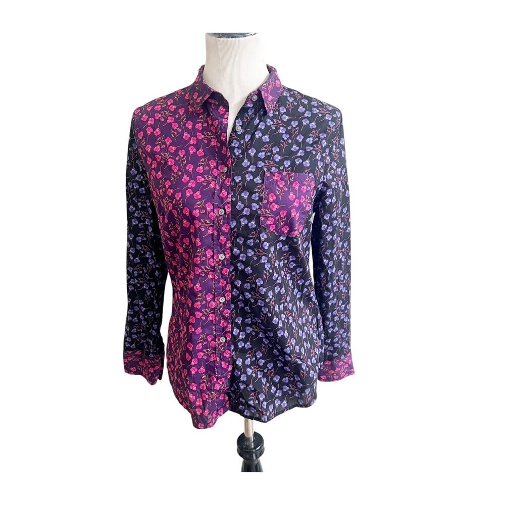 J.Crew Liberty Button Down Shirt Women 8 Purple Pink Floral Long Sleeve Eclectic